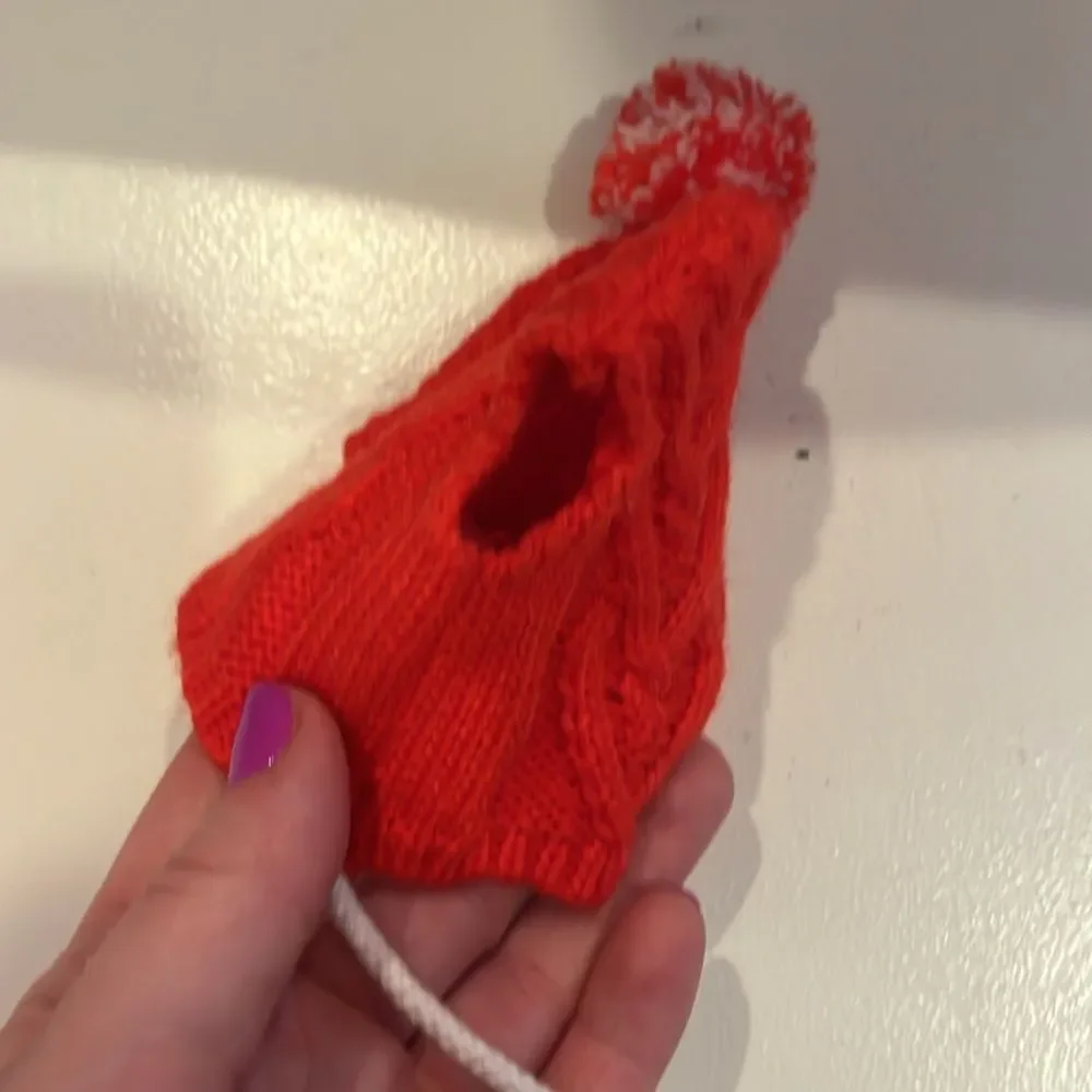 Red Knit Pom-Pom Cat/Small Dog Hat